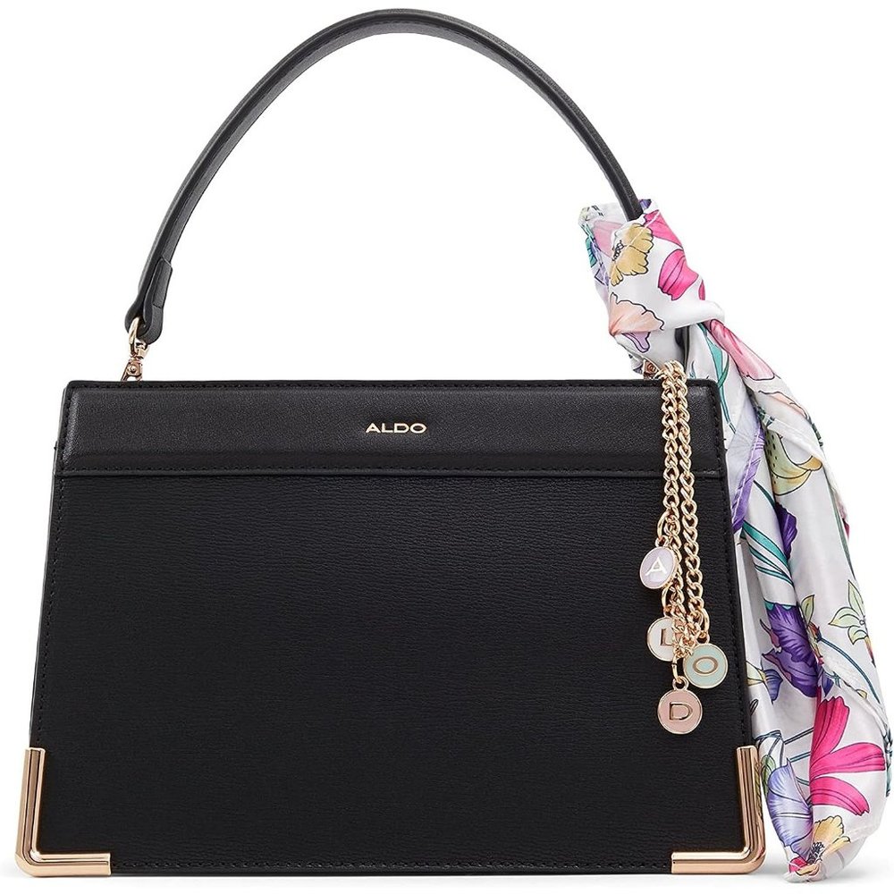 Women's black Leather Powsy Top Handle Bag